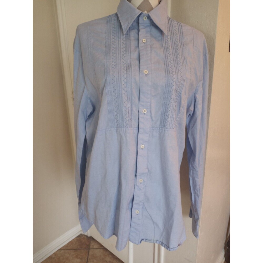 Men's Just Cavalli Ittierre Blue Embroidered BDC Long Sleeve Shirt Size 54 Large